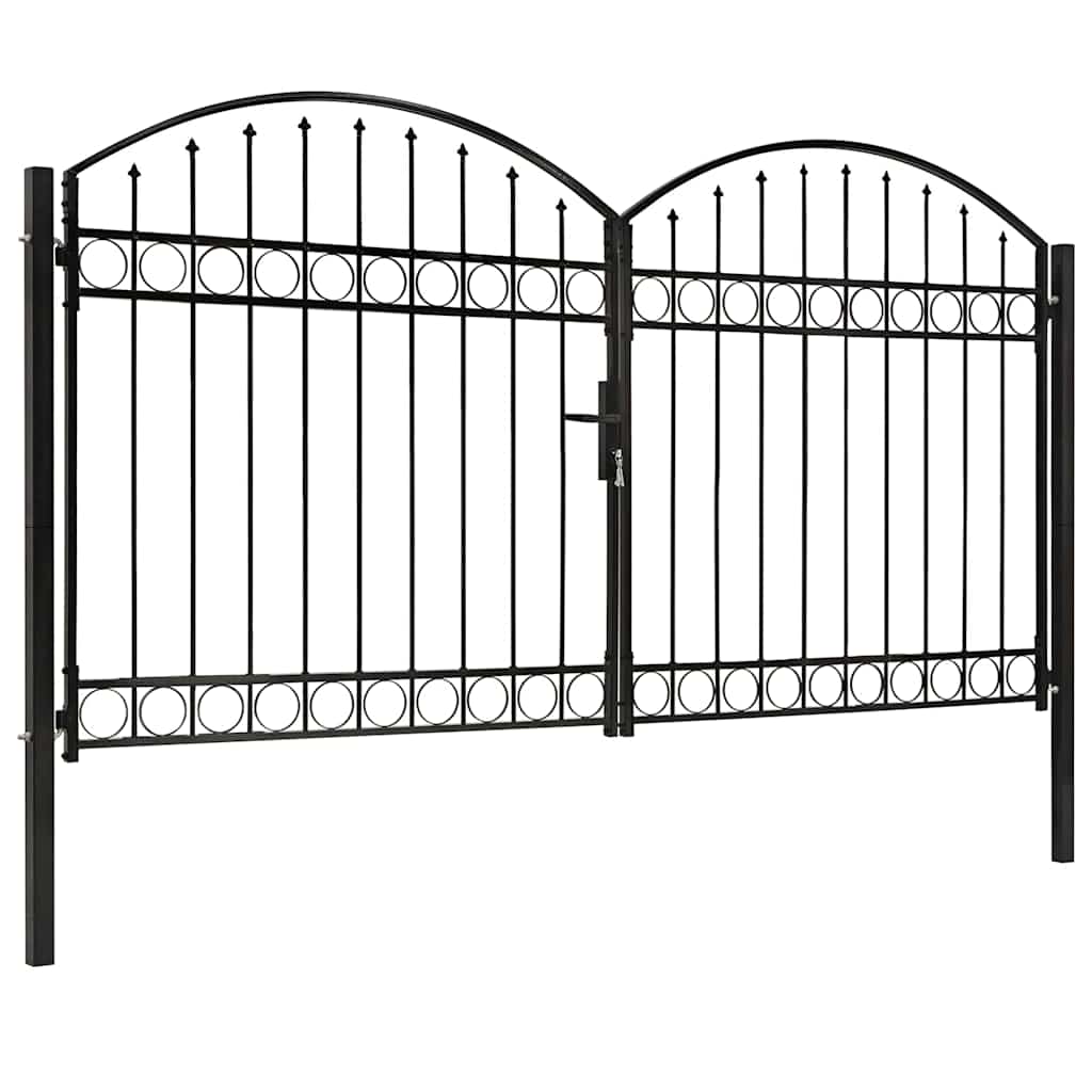 Fence Gate "ASSEN" Double Door with Arched Top Steel Black 300 cm 175 cm