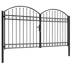 Fence Gate "ASSEN" Double Door with Arched Top Steel Black 300 cm 175 cm