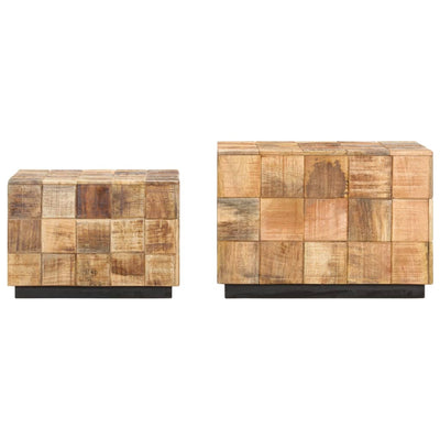 Coffee Tables 2 pcs with Block Design Rough Mango Wood