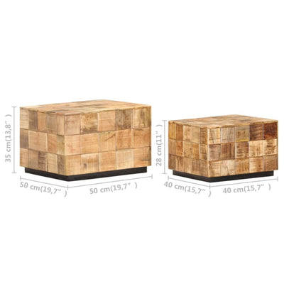 Coffee Tables 2 pcs with Block Design Rough Mango Wood