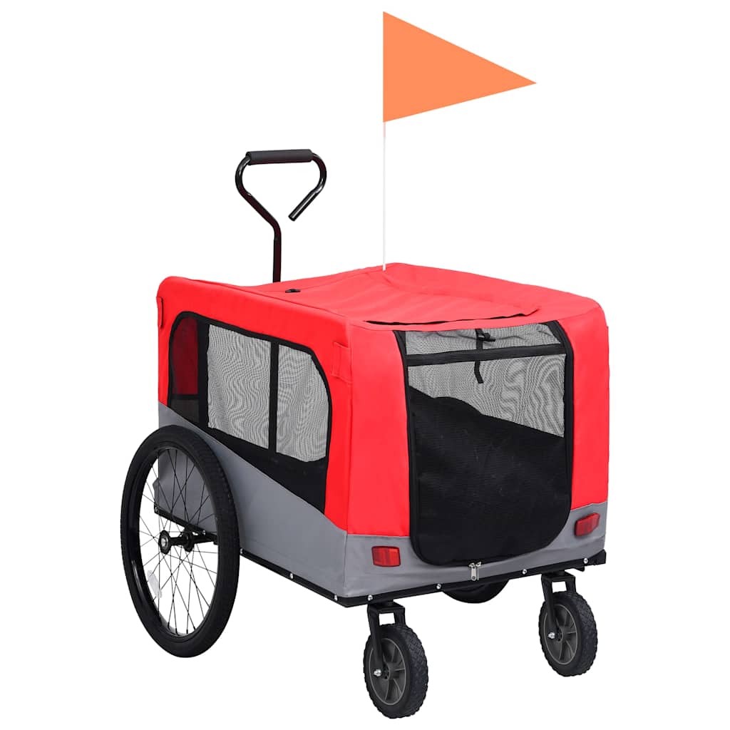 2-in-1 Pet Bike Trailer & Jogging Stroller Red and grey