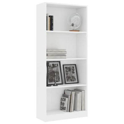 4-Tier Book Cabinet White 60x24x142 cm Engineered Wood