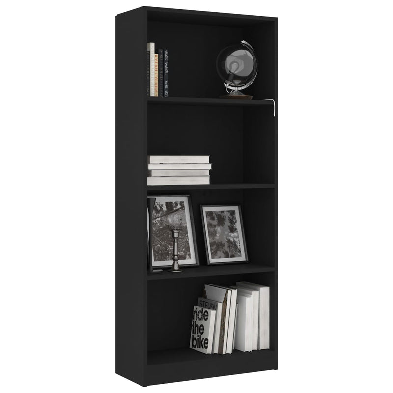 4-Tier Book Cabinet Black 60x24x142 cm Engineered Wood