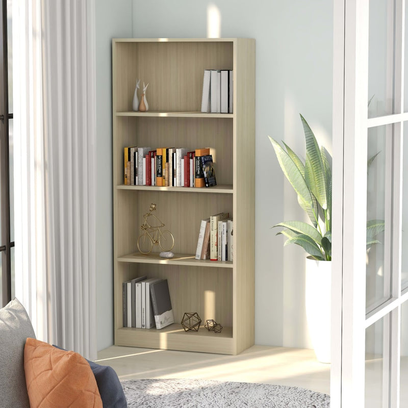 4-Tier Book Cabinet Sonoma Oak 60x24x142 cm Engineered Wood