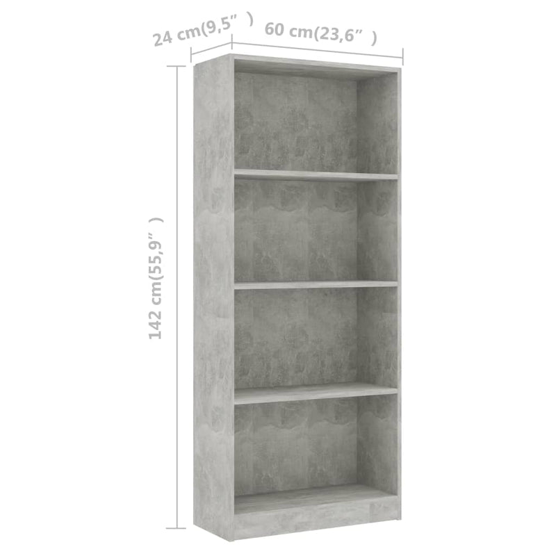 4-Tier Book Cabinet Concrete Grey 60x24x142 cm Engineered Wood