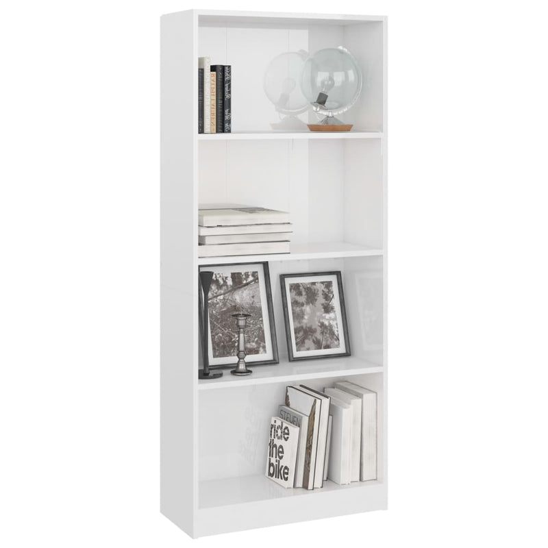 4-Tier Book Cabinet High Gloss White 60x24x142 cm Engineered Wood