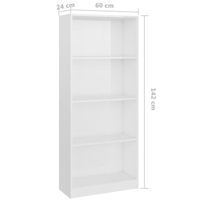 4-Tier Book Cabinet High Gloss White 60x24x142 cm Engineered Wood