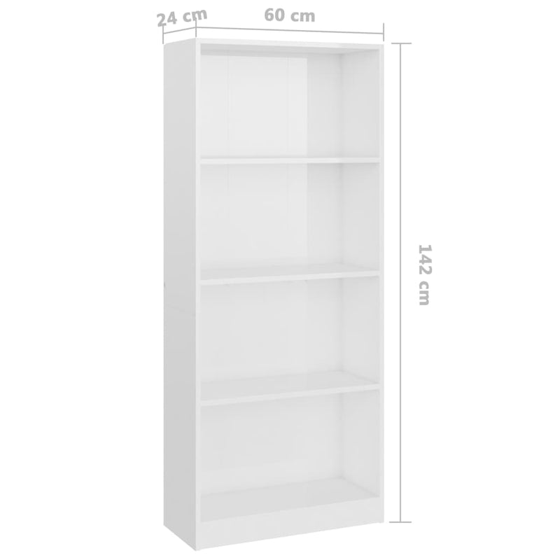 4-Tier Book Cabinet High Gloss White 60x24x142 cm Engineered Wood