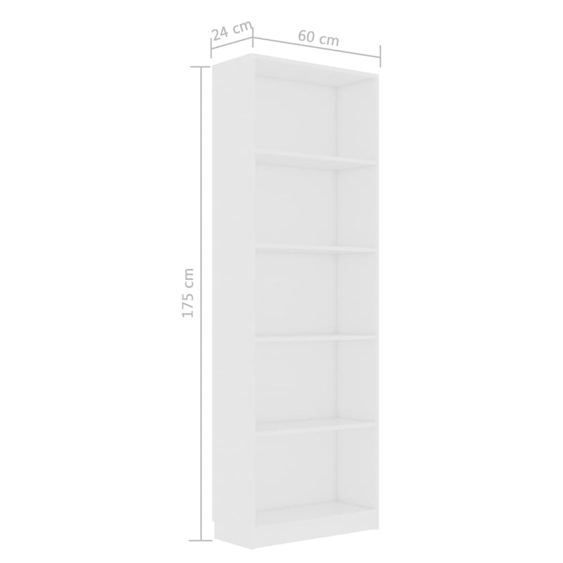 5-Tier Book Cabinet White 60x24x175 cm Engineered Wood