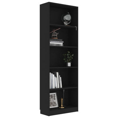 5-Tier Book Cabinet Black 60x24x175 cm Engineered Wood