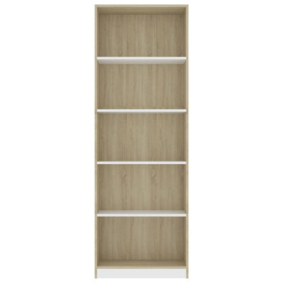 5-Tier Book Cabinet White and Sonoma Oak 60x24x175 cm Engineered Wood