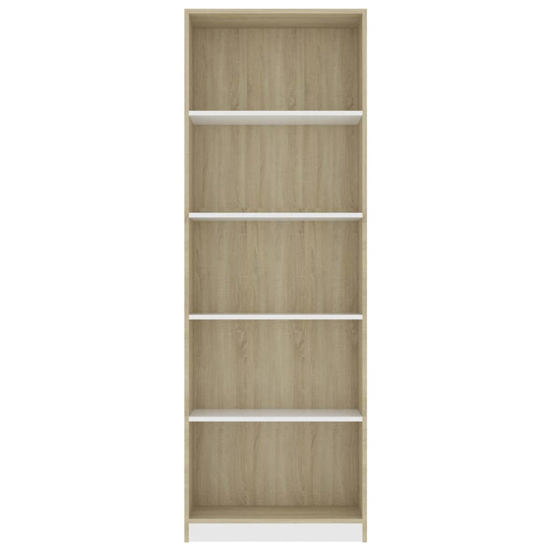 5-Tier Book Cabinet White and Sonoma Oak 60x24x175 cm Engineered Wood