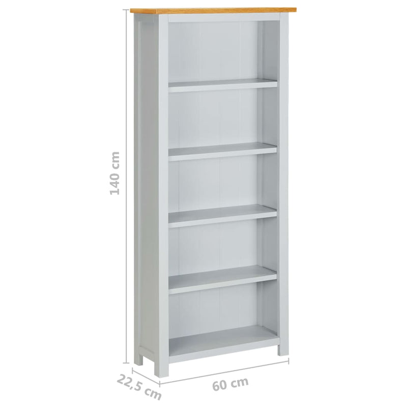 5-Tier Bookcase 60x22.5x140 cm Solid Oak Wood