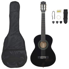vidaXL 8 Piece Classical Guitar Beginner Set Black 1/2 34" 1