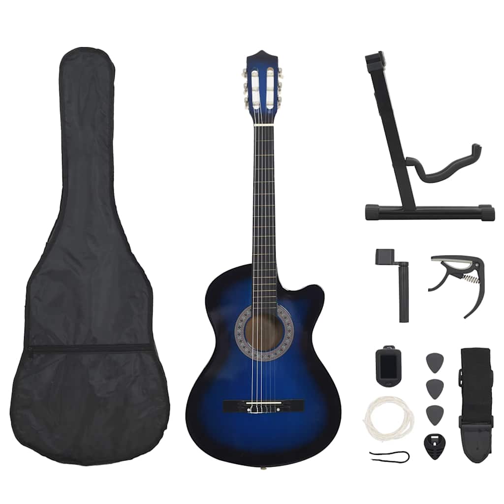 vidaXL 12 Piece Western Classical Guitar Set with 6 Strings Blue 38 1