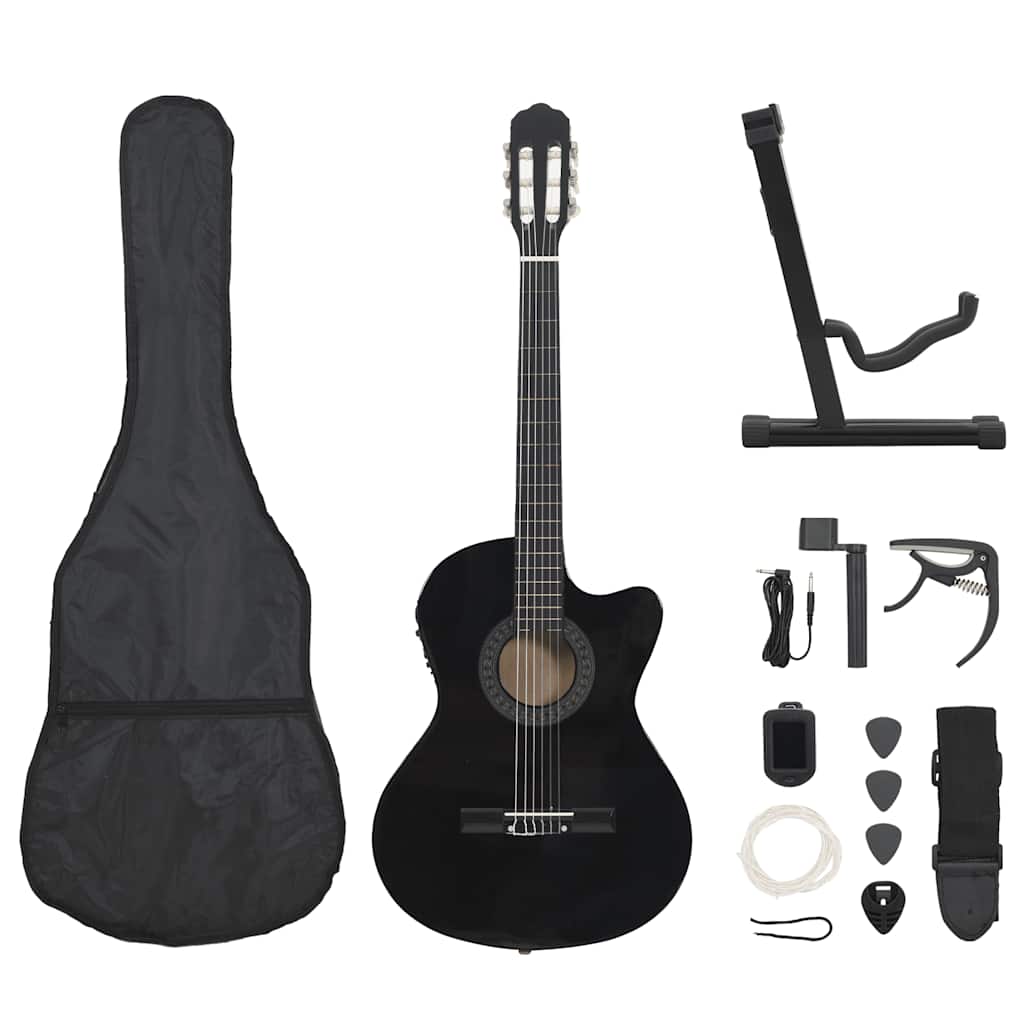 vidaXL 12 Piece Western Guitar Set with Equalizer and 6 Strings Black 1