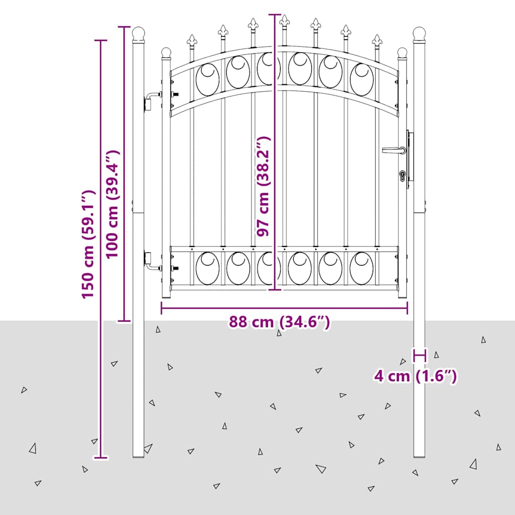 Fence gates EMMEN 104 x 97 cm Lockable Powder-coated steel Black 103 x 97 cm