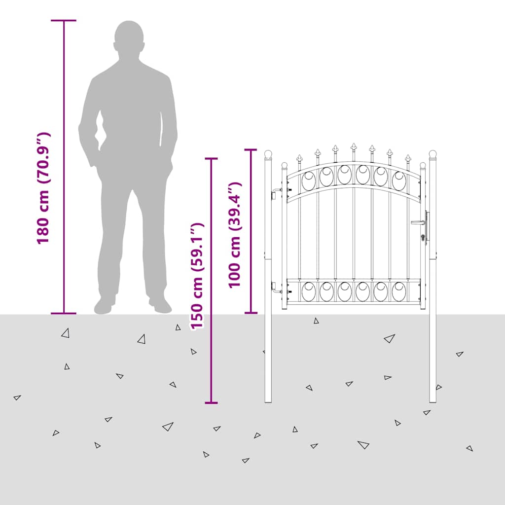 Fence gates EMMEN 104 x 97 cm Lockable Powder-coated steel Black 103 x 97 cm