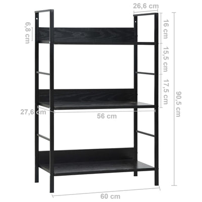 3-Layer Book Shelf Black 60x27.6x90.5 cm Engineered Wood