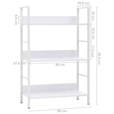 3-Layer Book Shelf White 60x27.6x90.5 cm Engineered Wood