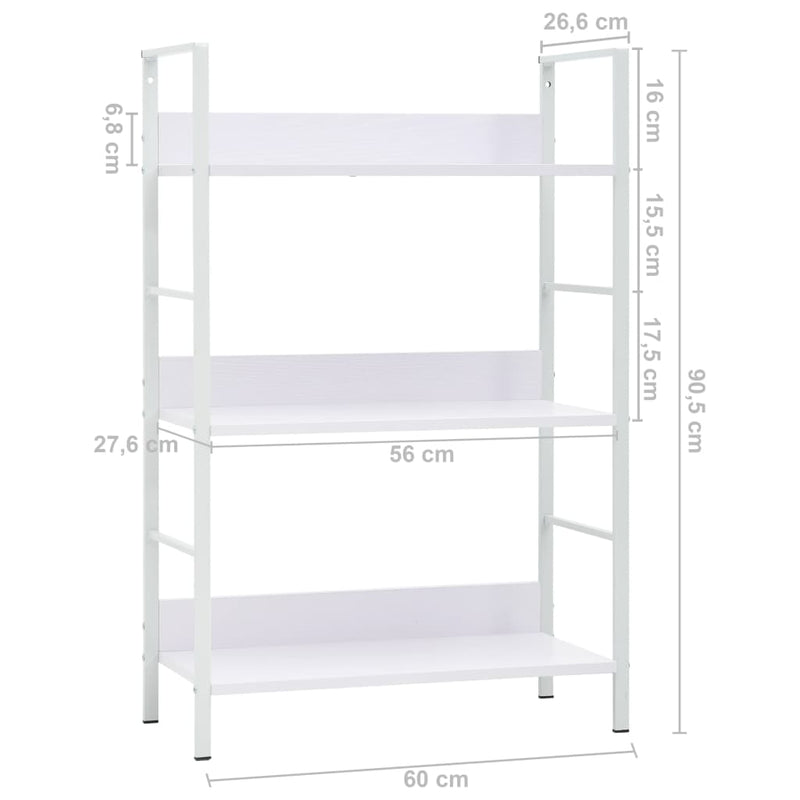 3-Layer Book Shelf White 60x27.6x90.5 cm Engineered Wood