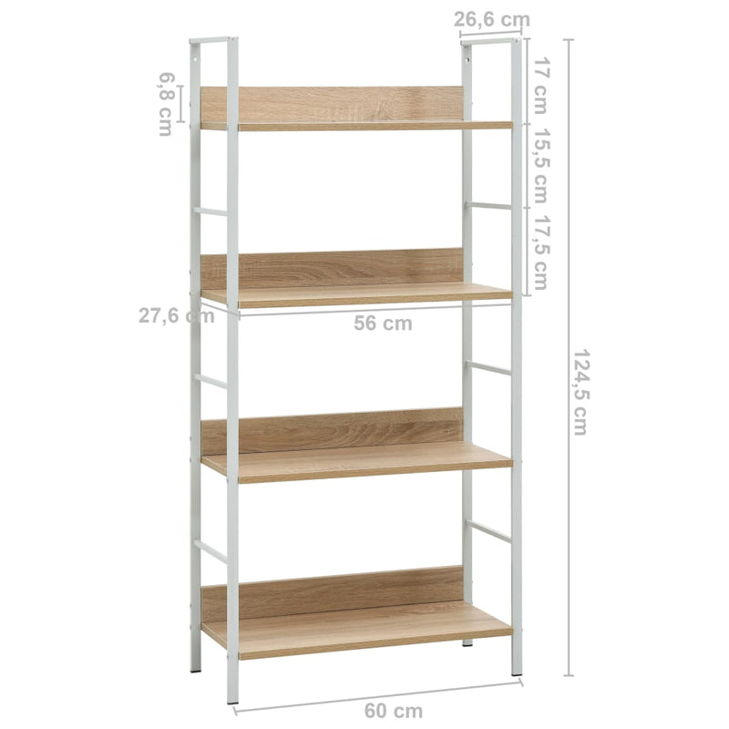 4-Layer Book Shelf Oak 60x27.6x124.5 cm Engineered Wood