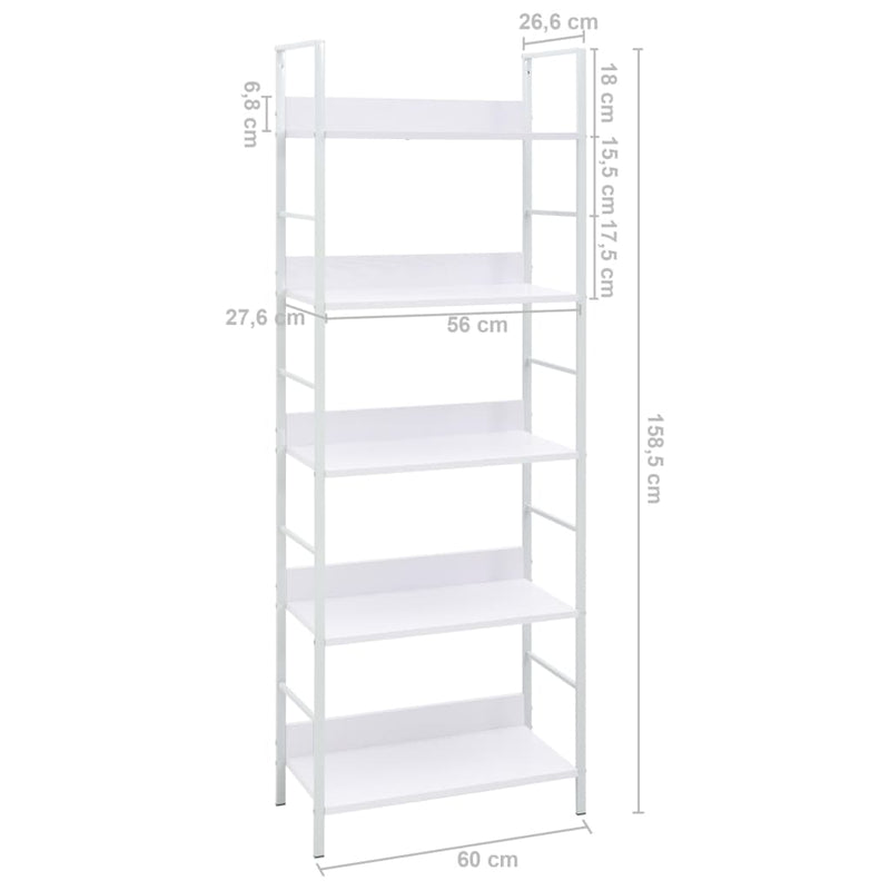 5-Layer Book Shelf White 60x27.6x158.5 cm Engineered Wood