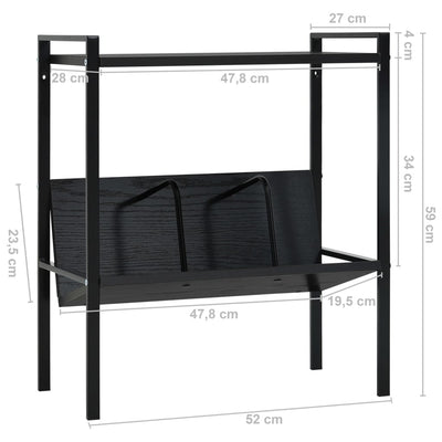 Estantería de 2 niveles de madera de ingeniería negra de 52 x 28 x 59 cm