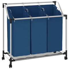 vidaXL Laundry Sorter with 3 Bags Blue Steel 2