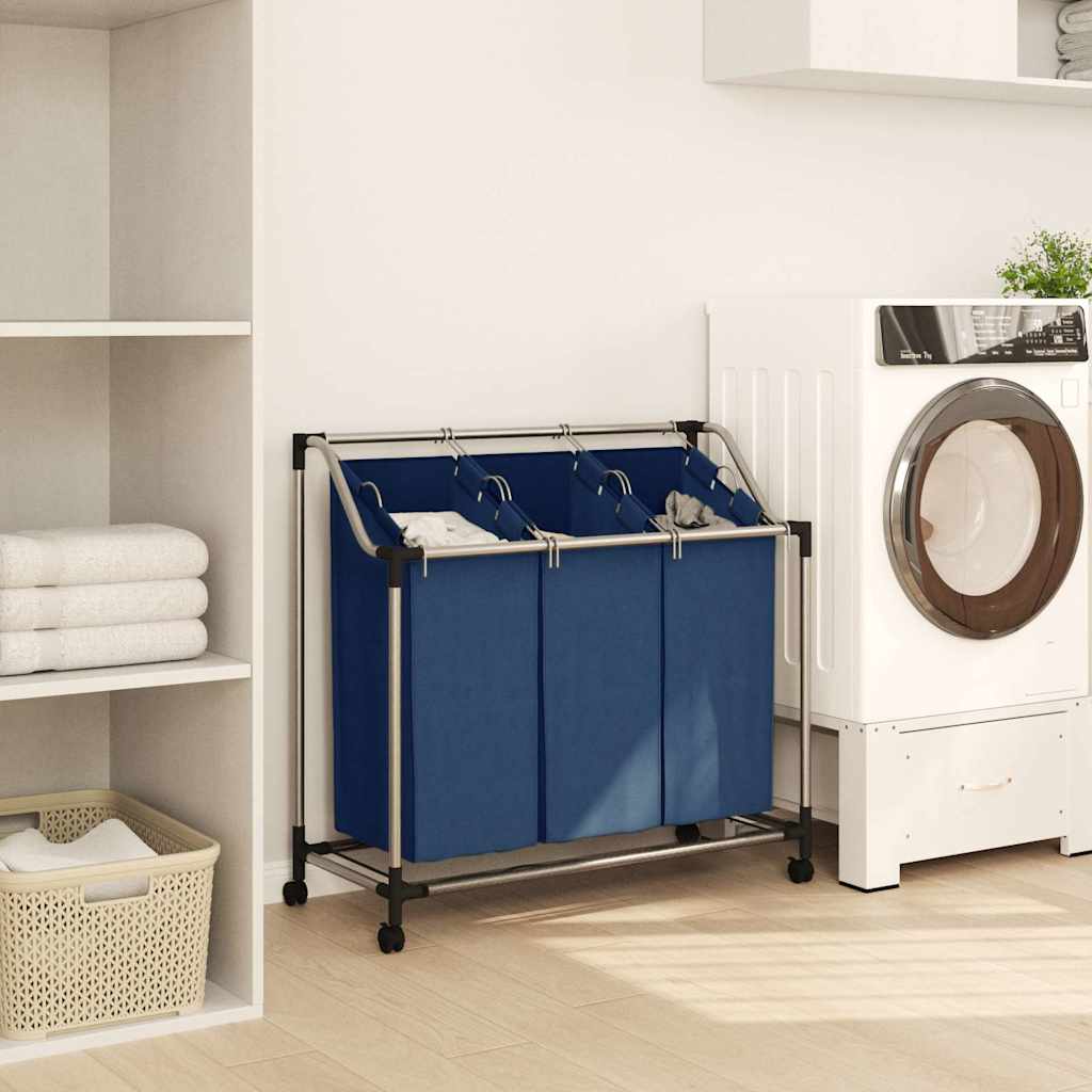 vidaXL Laundry Sorter with 3 Bags Blue Steel 3