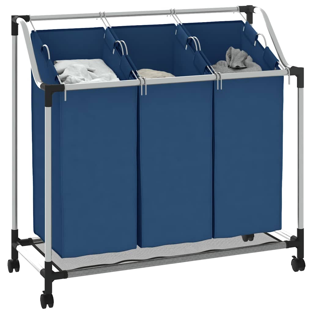 vidaXL Laundry Sorter with 3 Bags Blue Steel 4