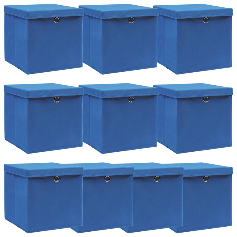 Storage Boxes with Lids 10 pcs Blue 32x32x32 cm Fabric