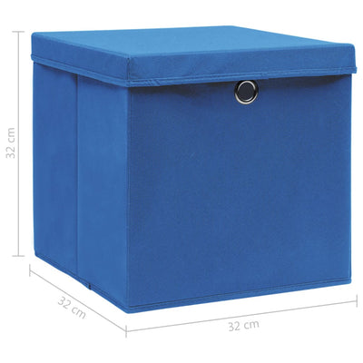 Storage Boxes with Lids 10 pcs Blue 32x32x32 cm Fabric