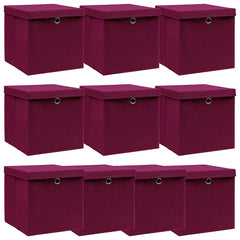 vidaXL Storage Box | Set of 10 | Dark Red | Non-woven fabric (100% polyester) 1