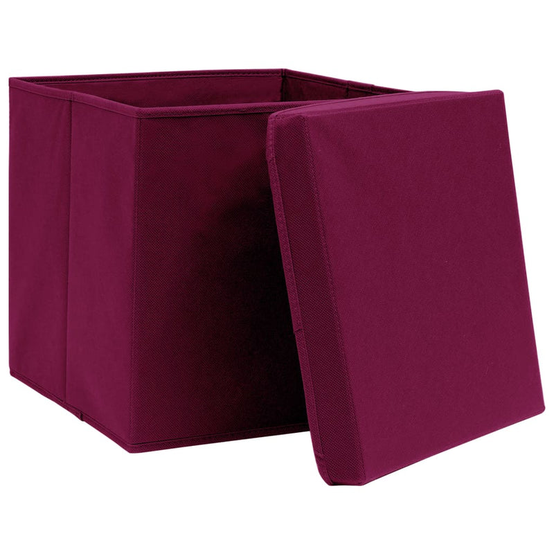 Storage Boxes with Lids 10 pcs Dark Red 32x32x32 cm Fabric