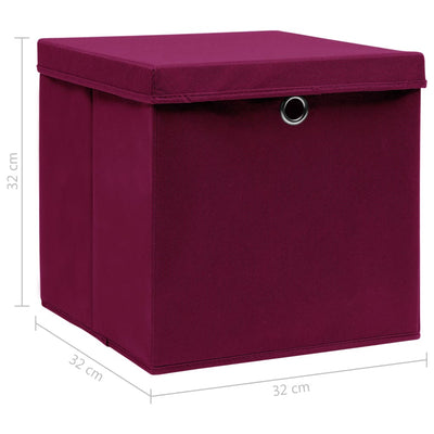 Storage Boxes with Lids 10 pcs Dark Red 32x32x32 cm Fabric