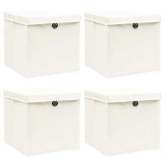 vidaXL Storage Boxes with Lids 4 pcs White 32x32x32 cm Fabric 1