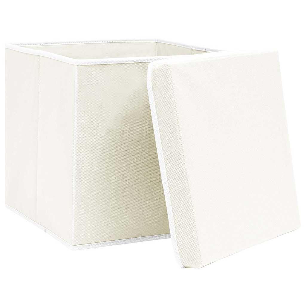 vidaXL Storage Boxes with Lids 4 pcs White 32x32x32 cm Fabric 3