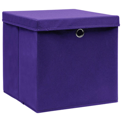 Storage Boxes with Lids 10 pcs Purple 32x32x32 cm Fabric