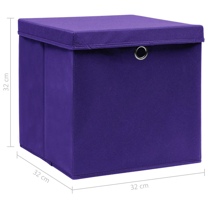 Storage Boxes with Lids 10 pcs Purple 32x32x32 cm Fabric