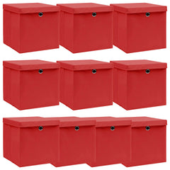 vidaXL Storage Box |  Set of 10 | Red | Non-woven fabric (100% polyester) 1