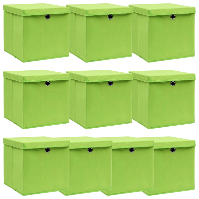 Storage Boxes with Lids 10 pcs Green 32x32x32 cm Fabric