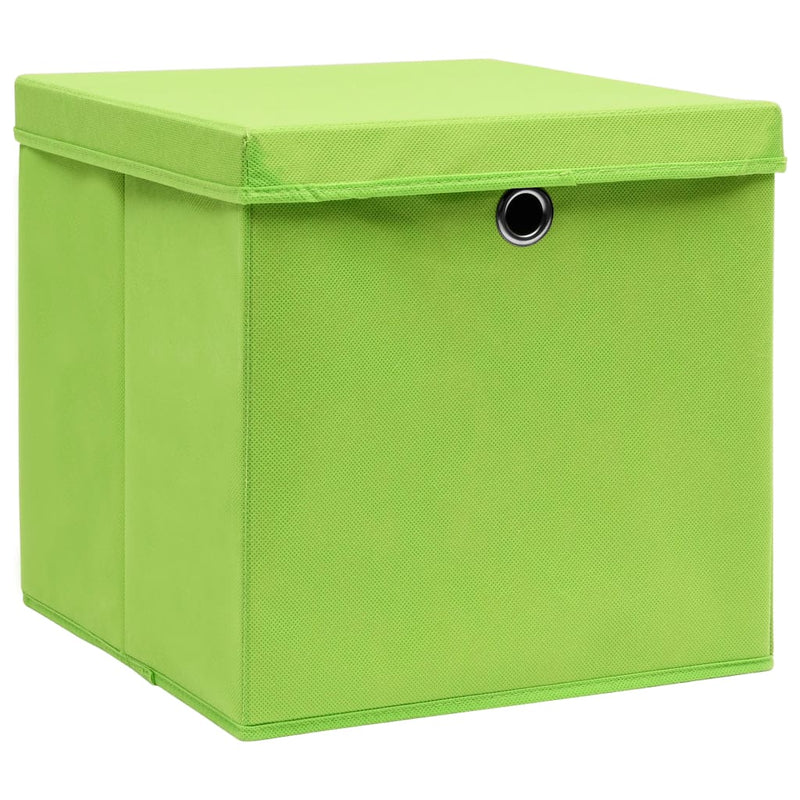 Storage Boxes with Lids 10 pcs Green 32x32x32 cm Fabric