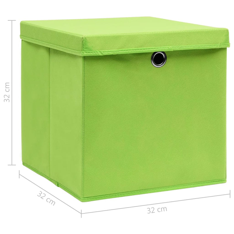 Storage Boxes with Lids 10 pcs Green 32x32x32 cm Fabric