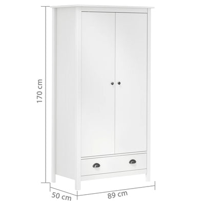 Armario 2 puertas Hill Blanco 89x50x170 cm Madera Maciza Pino