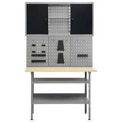 vidaXL Workbench with Three Wall Panels and One Cabinet 2