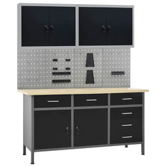 vidaXL Workbench with Four Wall Panels and Two Cabinets 1