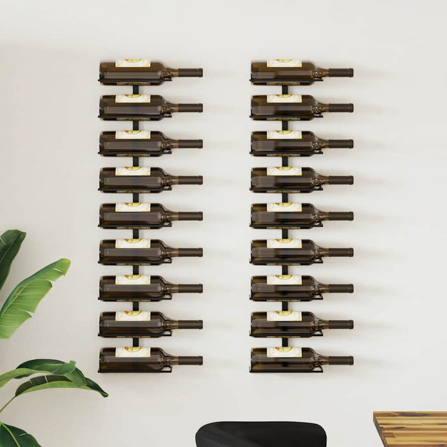 vidaXL Wall-mounted Wine Racks for 18 Bottles 2 pcs Black Iron 1
