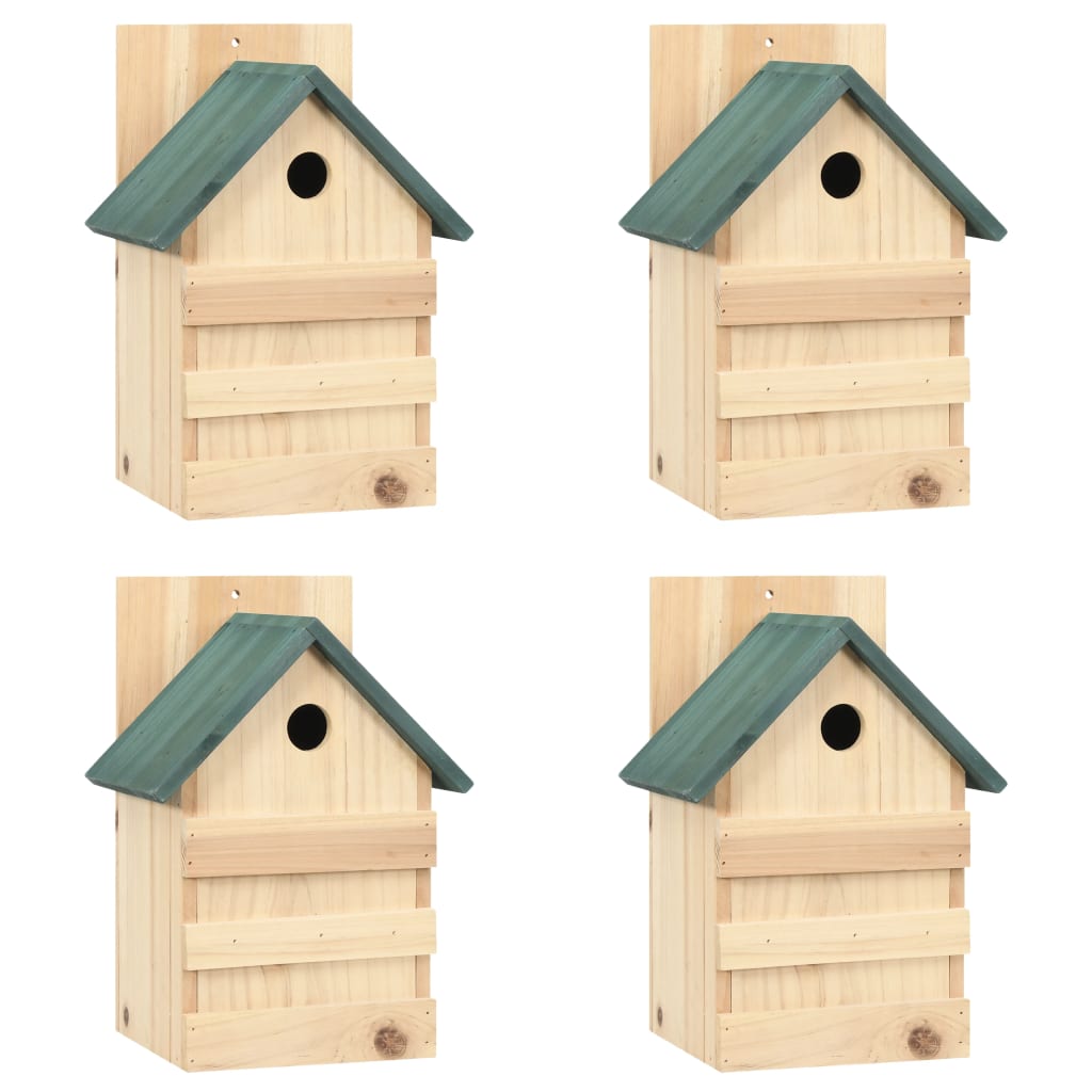 vidaXL Birdhouse | Set of 4 | Natural wood, Green | Firwood | Small | Ornaments 1