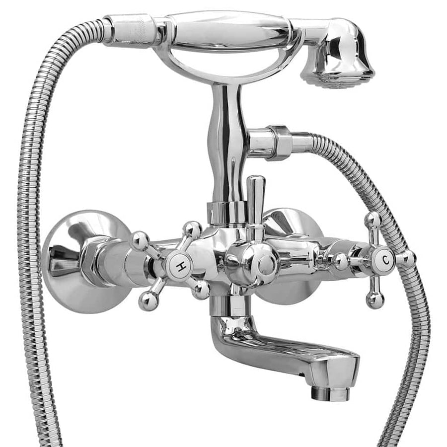 146491 vidaXL 2-Handle Bathtub Faucet + Hand Shower Diverter Chrome Retro 1